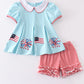 Mint patriotic flag embroidery girl set