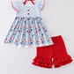 Patriotic day character print plaid girl set