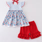 Patriotic day character print plaid girl set