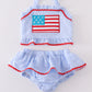 Seersucker patriotic flag applique 2pc girl swimsuit