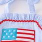 Seersucker patriotic flag applique one-piece girl swimsuit