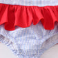 Patriotic flag embroidery smocked seersucker one-piece girl swimsuit