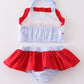 Patriotic flag embroidery smocked seersucker 2pc girl swimsuit