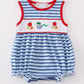 Blue stripe back to school embroidery girl bubble