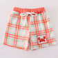 Orange plaid crab embroidery boy swim trunks