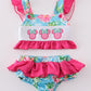 Pink floral character applique 2pc girl swimsuit