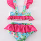 Pink floral character applique 2pc girl swimsuit
