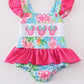 Pink floral character applique girl swimsuit