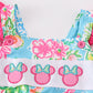 Pink floral character applique girl swimsuit