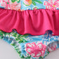 Pink floral character applique girl swimsuit
