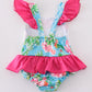 Pink floral character applique girl swimsuit