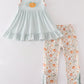 Green pumpkin print girl ruffle set