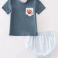 Blue football embroidery baby set