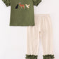 Gingham hunting embroidery girl pants set