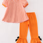 Orange plaid halloween embroidery girl set