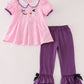 Pink plaid halloween embroidery girl set