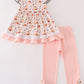 Coral pumpkin print girl set