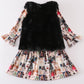 Fur vest music fan print dress set