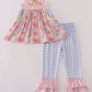 Pink floral pumpkin embroidery ruffle pants set