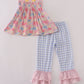 Pink floral pumpkin embroidery ruffle pants set