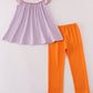 Purple Halloween pumpkin ghost embroidery pants set