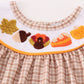 Brown plaid turkey french knot girl set