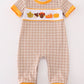 Brown plaid turkey french knot boy romper