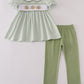Sage turkey embroidery gingham pants set