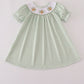Sage turkey embroidery gingham dress