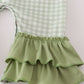 Sage turkey embroidery gingham ruffle romper