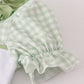 Sage turkey embroidery gingham ruffle romper