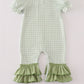 Sage turkey embroidery gingham ruffle romper