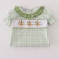 Sage turkey embroidery gingham ruffle romper
