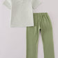 Sage turkey embroidery gingham pants set
