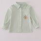 Sage turkey embroidery gingham button down shirt