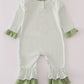 Sage turkey applique stripe ruffle romper