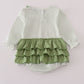 Sage turkey applique stripe ruffle bubble
