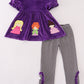 Purple Halloween witch applique velvet pants set