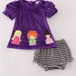 Purple Halloween witch applique velvet bloomer set