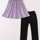 Purple Halloween dot witch embroidery pants set
