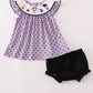 Purple Halloween dot witch embroidery bloomer set
