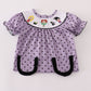 Purple Halloween dot witch embroidery romper