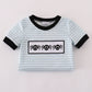 Blue Halloween spider embroidery stripe romper