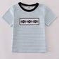 Blue Halloween spider embroidery stripe top