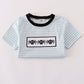 Blue Halloween spider embroidery stripe top