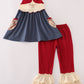Wheat embridery ruffle pants set