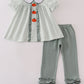 Sage stripe french knot ruffle pants set
