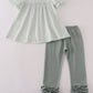 Sage stripe french knot ruffle pants set