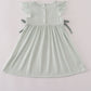 Sage stripe french knot ruffle dress