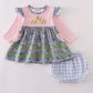 Blue floral pumpkin embroidery ruffle bloomer set